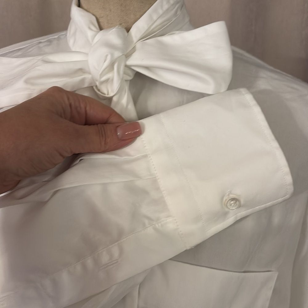 Valentino White Bow Tie Cotton Blouse - Picture 4 of 8